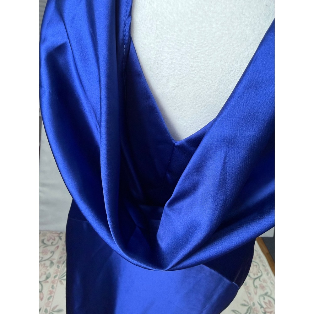 Vince Camuto Maxi Dress Womens 12 Blue Cowl Neck Satin Sleeveless NWOT - Picture 5 of 13